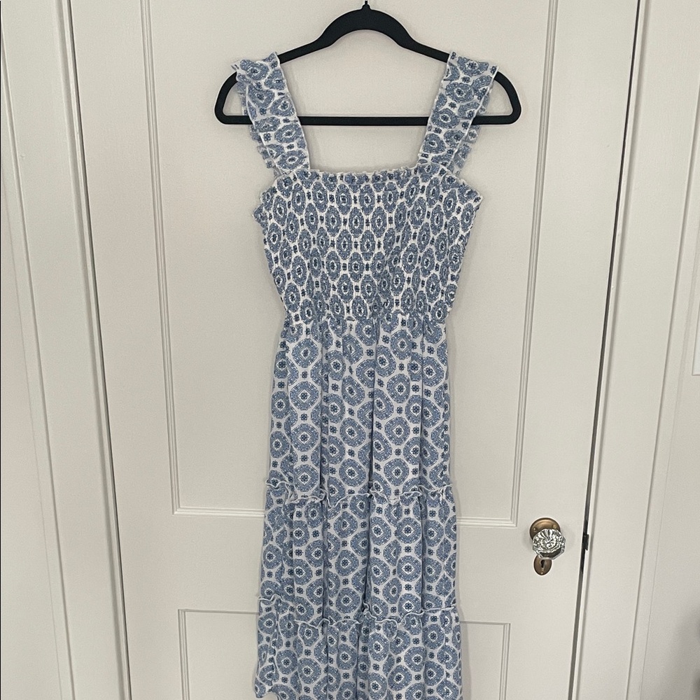 As U Wish Blue and White Patterned Midi Dress